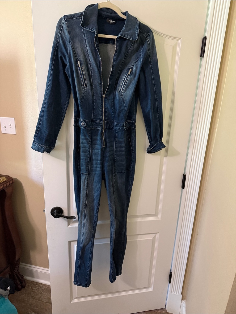 bebe Navy Denim Jumpsuit